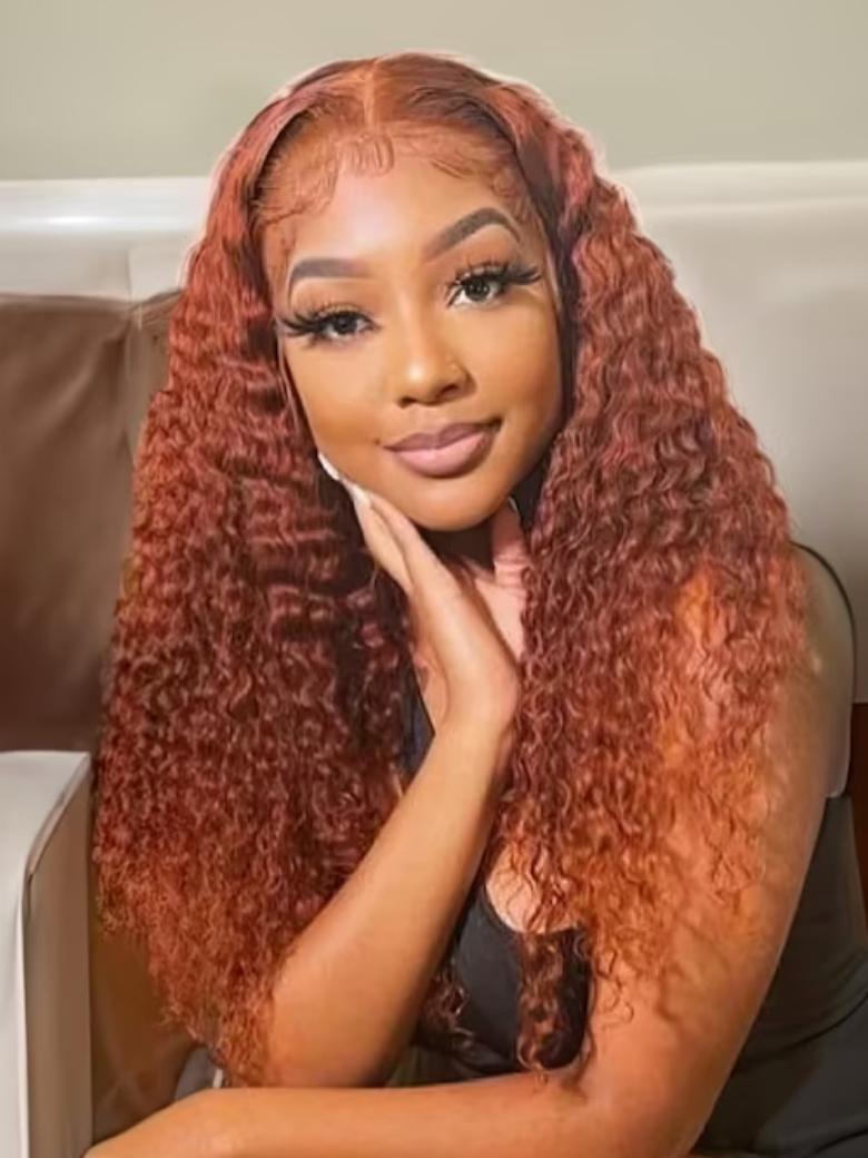 [From 20"] 13x4 Lace Frontal Auburn Brown Hair Color Jerry Curly Lace Wigs With Baby Hair