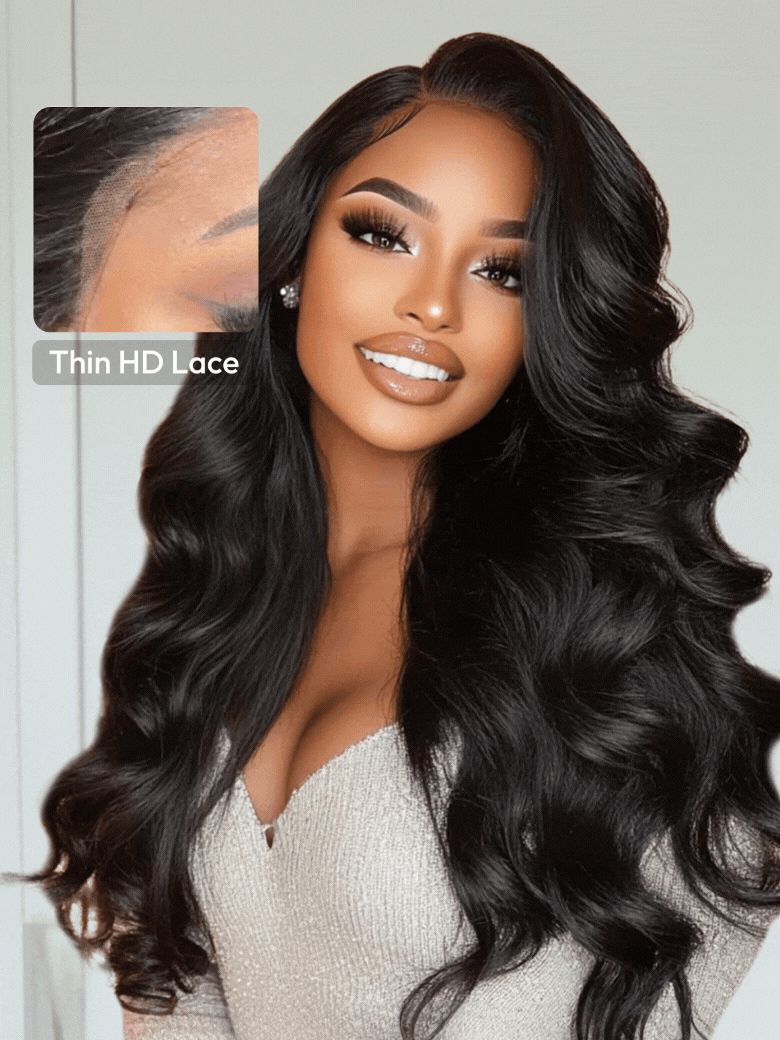 13x4 HD Bye-Bye Cap™ Wig Invisible Lace Frontal Bouncy Body Wave Black Wig