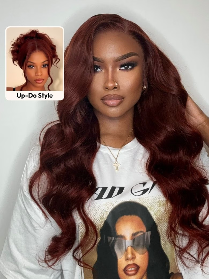 7x5 Bye Bye Knots Wig & 5X5 HD Lace Reddish Brown Body Wave Bleached Knots Wig