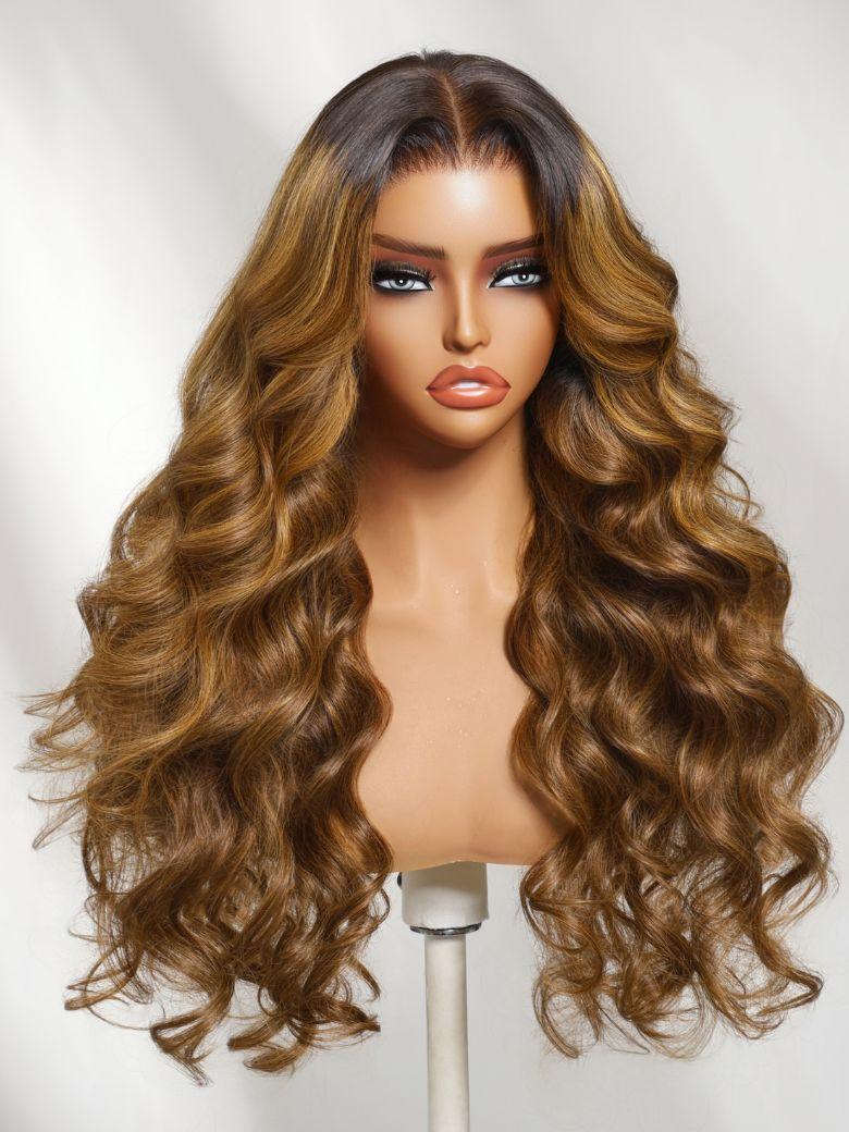 UNice Bye-Bye Knots™ 7x5 Lace Honey Brown Highlights Body Wave Drawstring Wig with Dark Roots