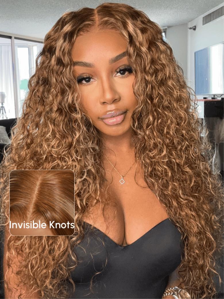 UNice 13x4 Lace Front Honey Blonde Highlights Water Wave Pre-Everything Wig With Invisible Knots