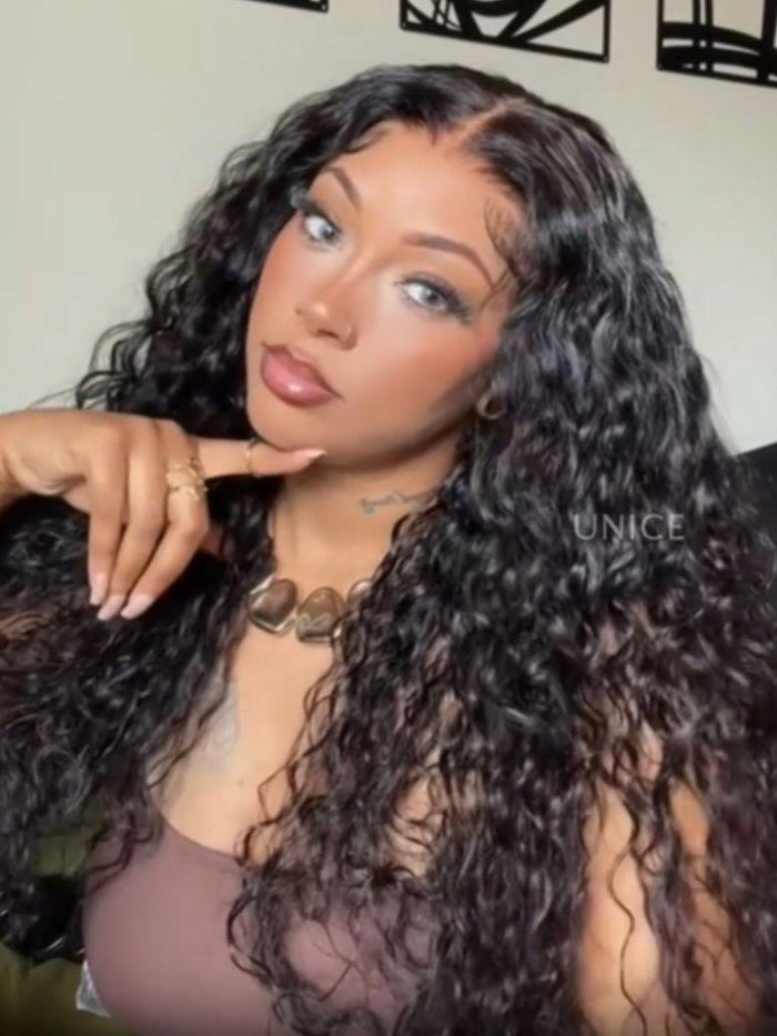 [Free Wig For All Length] 7x5 Bye-Bye Knots Wig Water Wave Flexible Cap Size Pre Cut Lace Drawstring Wig