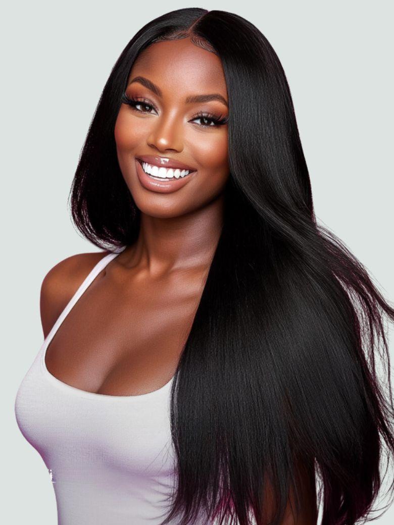 UNice EasiContour™ V Part Glueless Yaki Straight Wig With Invisi Drawstring 100% Human Hair 150% & 180% Density Super Secure