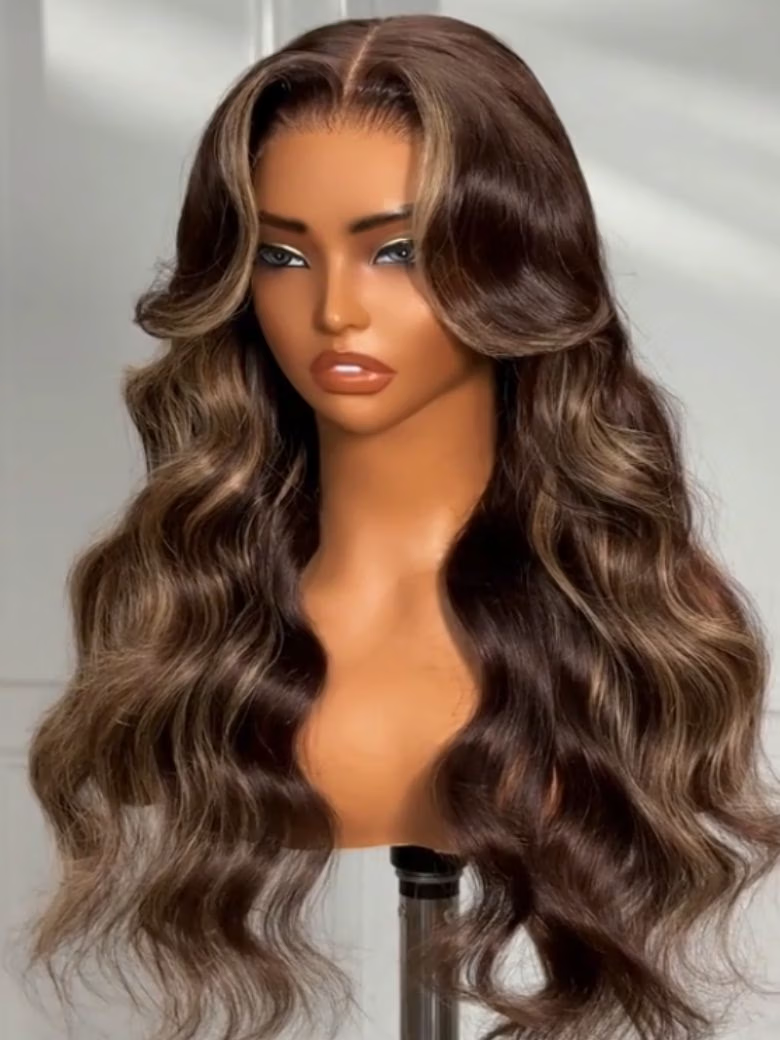 20inch 7x5 Bye-Bye Knots Lace Black to Chestnut Brown Ombre Yaki Straight Wig With Invisi Drawstring& Loose Wave Wig