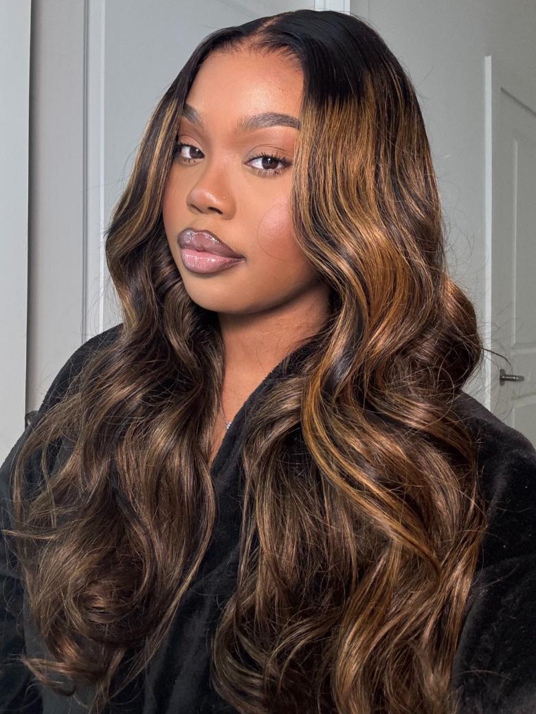 26 Inch Glueless Brown Highlight U Part Body Wave Wig 3min Fast Install