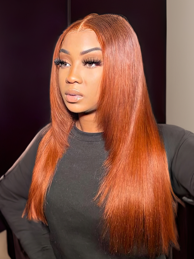 [24''=$99] UNice Burnt Orange 13x4 Lace Front Wig 200% Density With Butterfly Wolf Layered Cut