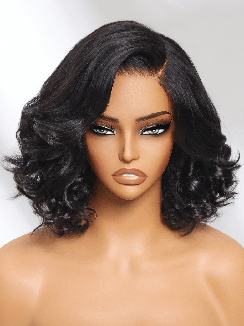 Cute Daily Style 13x4 Lace Front Big Loose Wave Black Shoulder Length Wig 200% Density