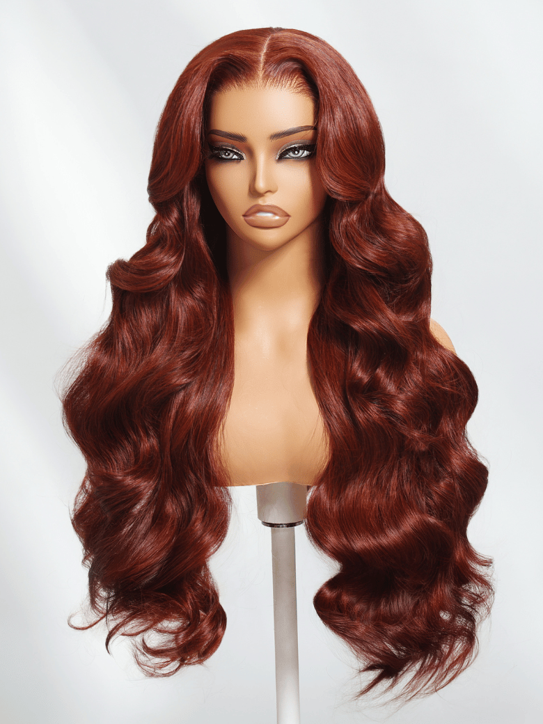 24 Inch 13x4 & 7x5 Pre-Cut Lace Front 180% Density Reddish Brown Body Wave Wig Pre-Everything Wig