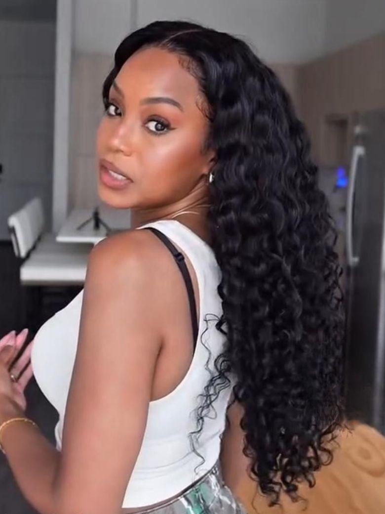 UNice 7x5 Bye Bye Knots & 13x4 Pre-Everything™ Pre Cut Lace Natural Black Water Wave Curly Drawstring No Baby Hair