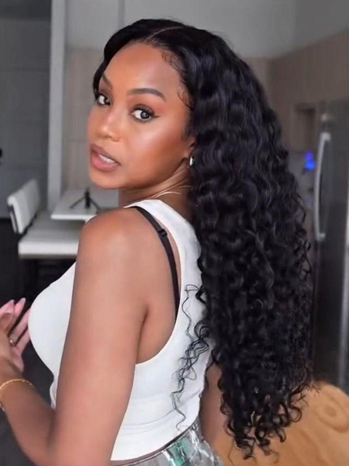 UNice 7x5 Bye Bye Knots & 13x4 Pre-Everything™ Pre Cut Lace Natural Black Water Wave Curly Drawstring No Baby Hair
