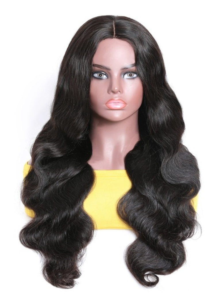 Fake Scalp Lace Wig Body Wave Human Virgin Human Hair Wig Middle Part Wig for African American Women Natural Balck Virgin Hair Wig