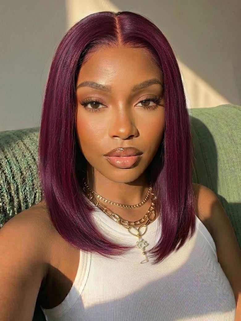 UNice 7x5 Bye-Bye Knots™ & 13x4 Pre-Everything™ Lace Frontal Purple Black Cherry Layered Straight & Loose Wave With Invisi Drawstring Wig
