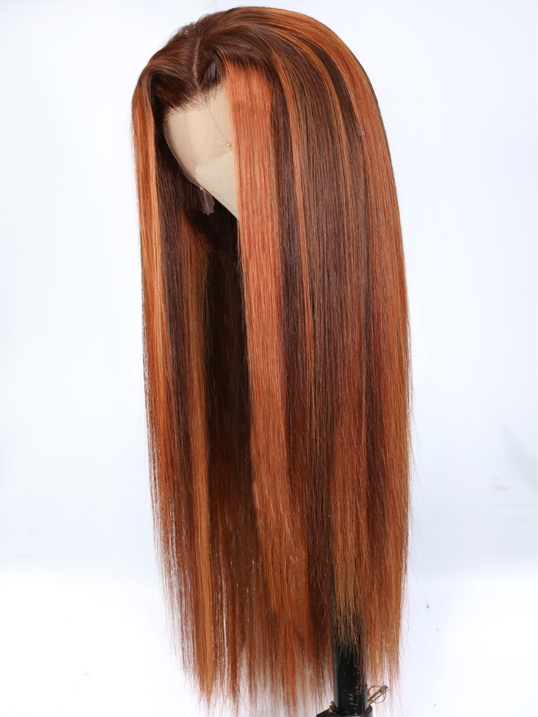 [22"=$119] 13x4 Lace Frontal Auburn and Ginger Mix Shinny Color Straight Human Hair Wigs