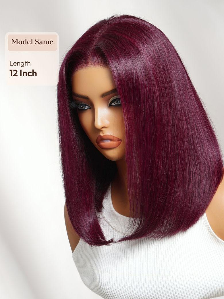 UNice 13x4 Bye Bye Slip™ Lace Frontal Black Cherry Sleek Straight Bob Glueless Wig with Invisi Drawstring