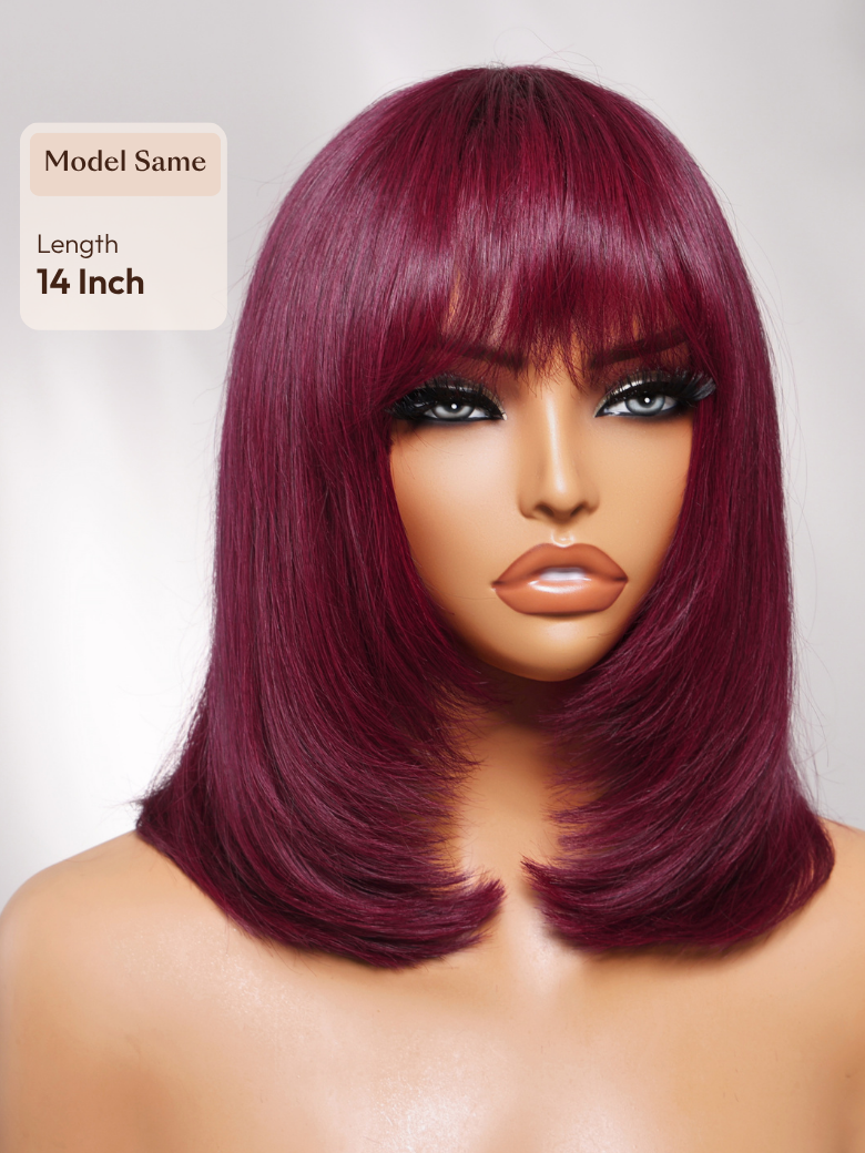 UNice 7x5 Bye-Bye Knots Lace Frontal Pull And Go Fluffy Natural Black Loose Wave & Machine Made Yaki Human Hair Glueless Curtain Bangs Wig