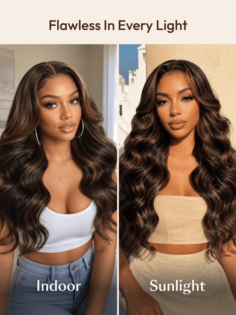 UNice 7x5 Bye Bye Slip™ Lace Black with Golden Brown Highlights Body Wave Wig with Invisi Drawstring 150% Density