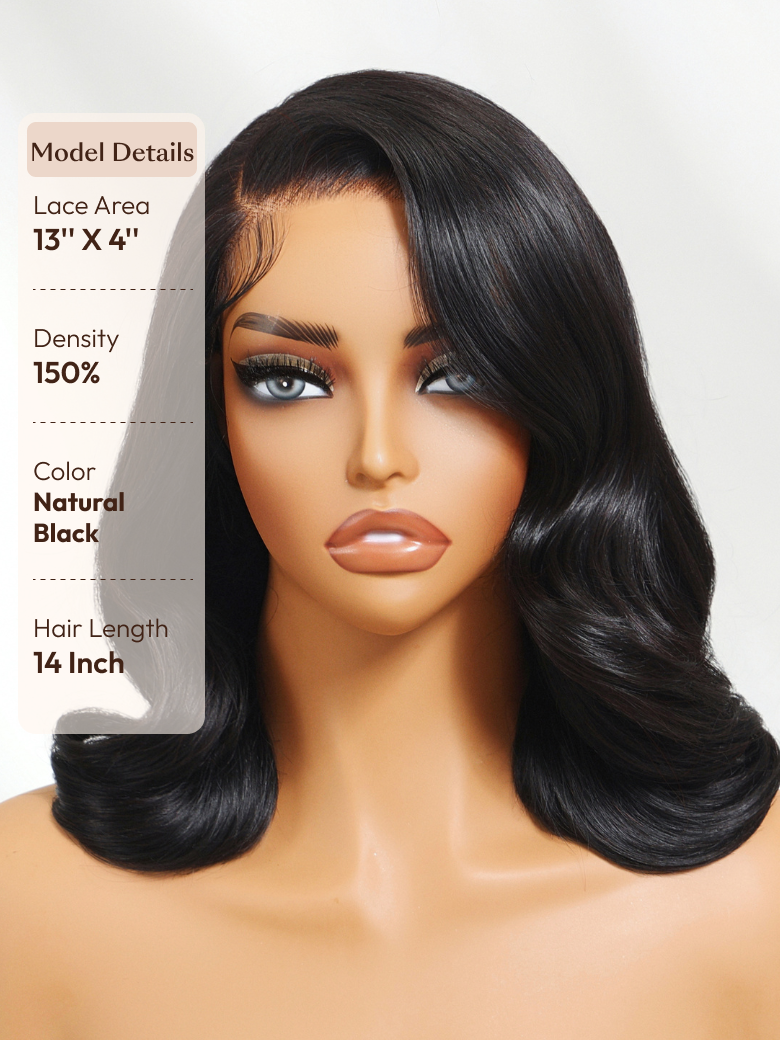 UNice 13x4 Pre-Everything™ Lace Frontal Natural Black Retro Bob Wig With Invisi Drawstring