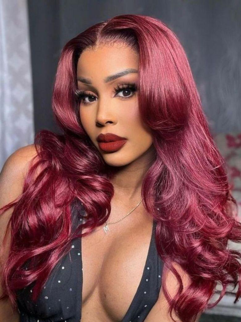 13x4 Pre-Everything Lace Frontal Burgundy Loose Wave 150% Density