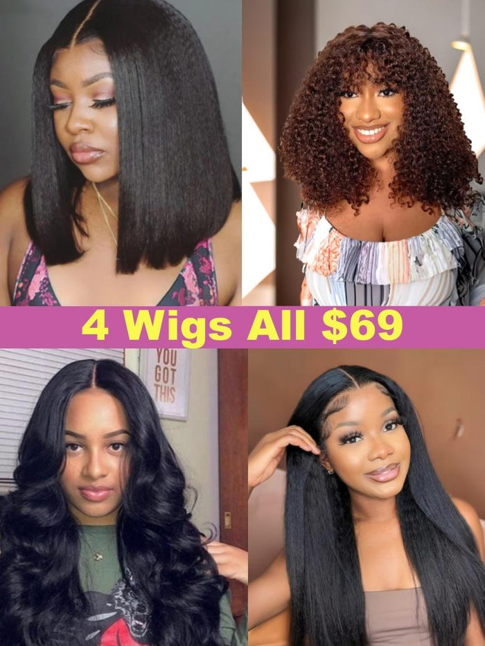 [$69-$135] 13x4/ 7x5 byebye knots/ 6x4.5 pre cut/ Pre-Bleached/ Pre-Plucked Lace Wigs & body wave V part Wigs  150%-Density