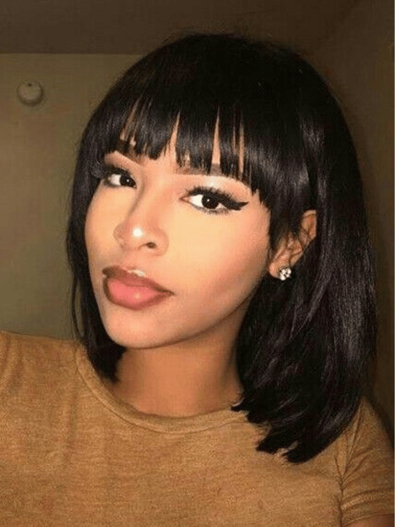 UNice 2x4 Lace Closure Yaki Straight Bob Wig with Chinese Bangs 150% Density