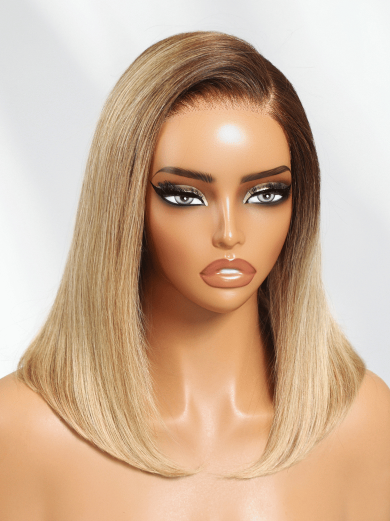 UNice Bye-Bye Knots 7x5 Lace Blonde with Brown Roots Side Part Blunt Bob Wig