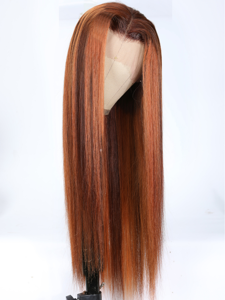 [22"=$119] 13x4 Lace Frontal Auburn and Ginger Mix Shinny Color Straight Human Hair Wigs