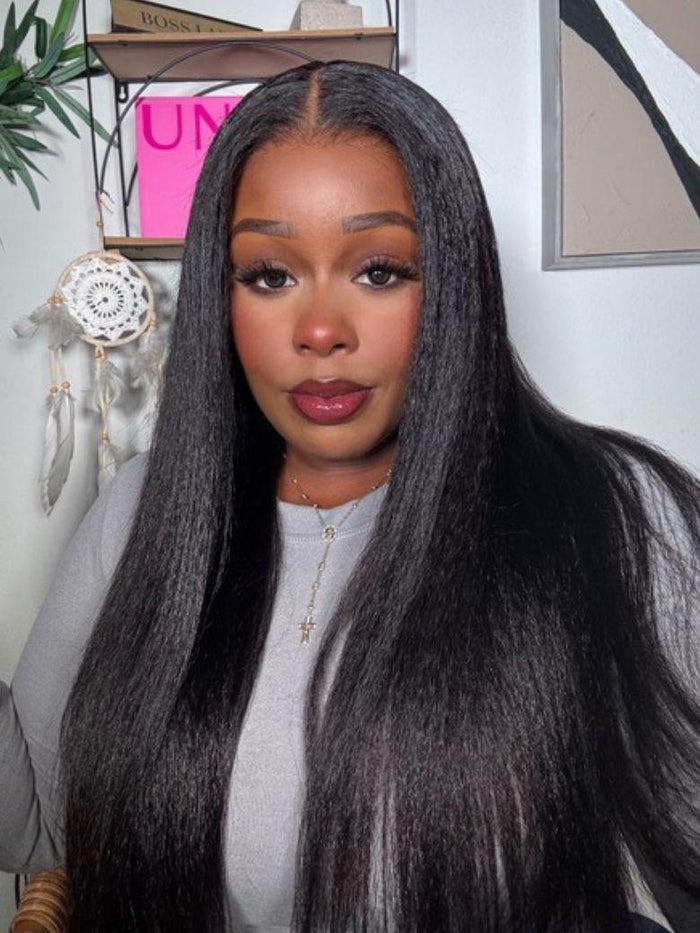 [24''=$99] 13x4 Pre-Everything Black Kinky Straight Wig Real Ear To Ear Pre-Everything 180% Density Wig