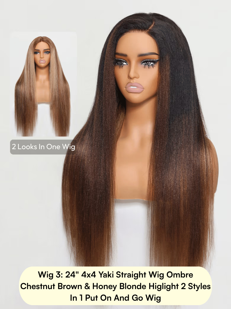 Down To $49: Black Yaki |  Kinky Curly | 4x4 2 Styles In 1 Put On And Go Wig