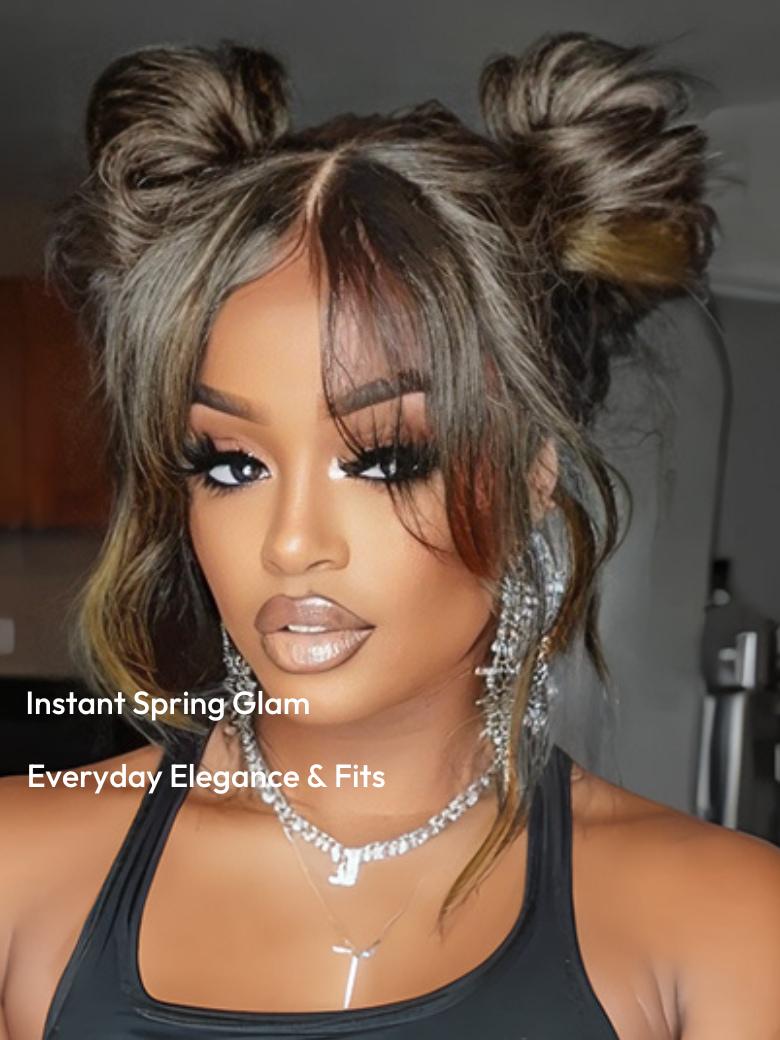 UNice Bye-Bye Knots 7x5 Lace Brown to Blonde Ombre Layered Straight Wig With  Wispy Bangs
