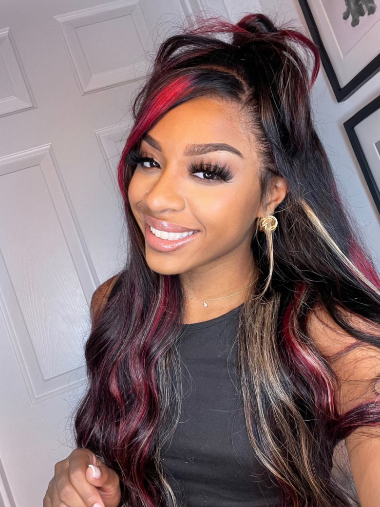 7x5 Bye Bye Knots™ Glueless Lace Red Blonde Highlights Loose Wave Wig 150% Density