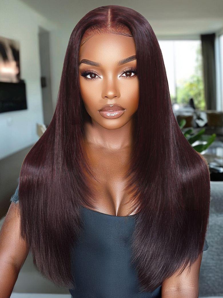 [BOGO] 13x4 Pre-Everything™ Lace Frontal Purple Black Cherry Layered Straight Drawstring Wig