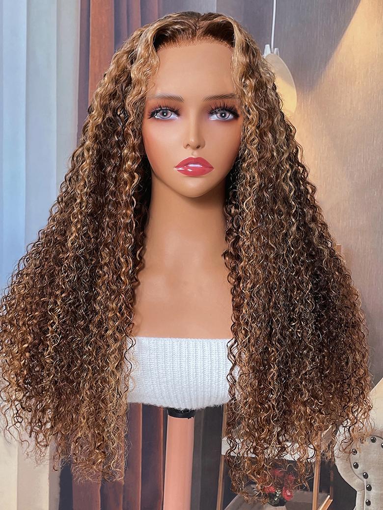 UNice Transparent Lace Ombre Honey Blonde Money Piece Highlight Lace Wigs Curly Human Hair Wigs