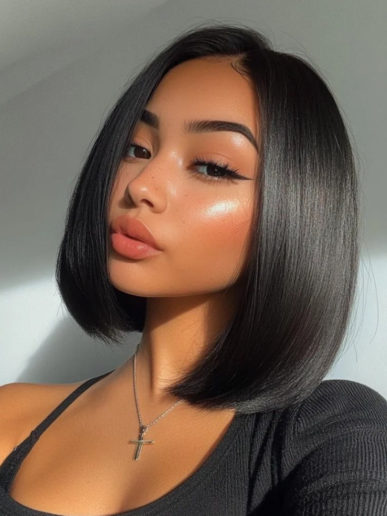 13X5 Lace Short Bob Wig Human Hair Super Natural Black Bob Wig 150% Density