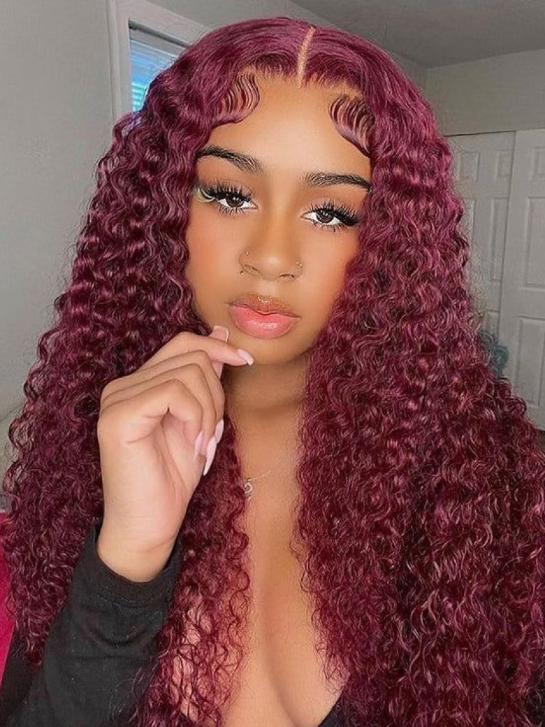 UNice Put On And Go 6x4.5 Pre-Cut Lace Burgundy Jerry Curly Air Wig