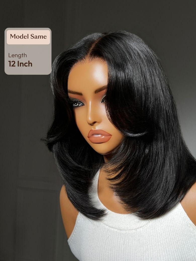 UNice 7x5 Bye Bye Slip™ Lace Black Blowout Layered Bob Wig with Curtain Bang