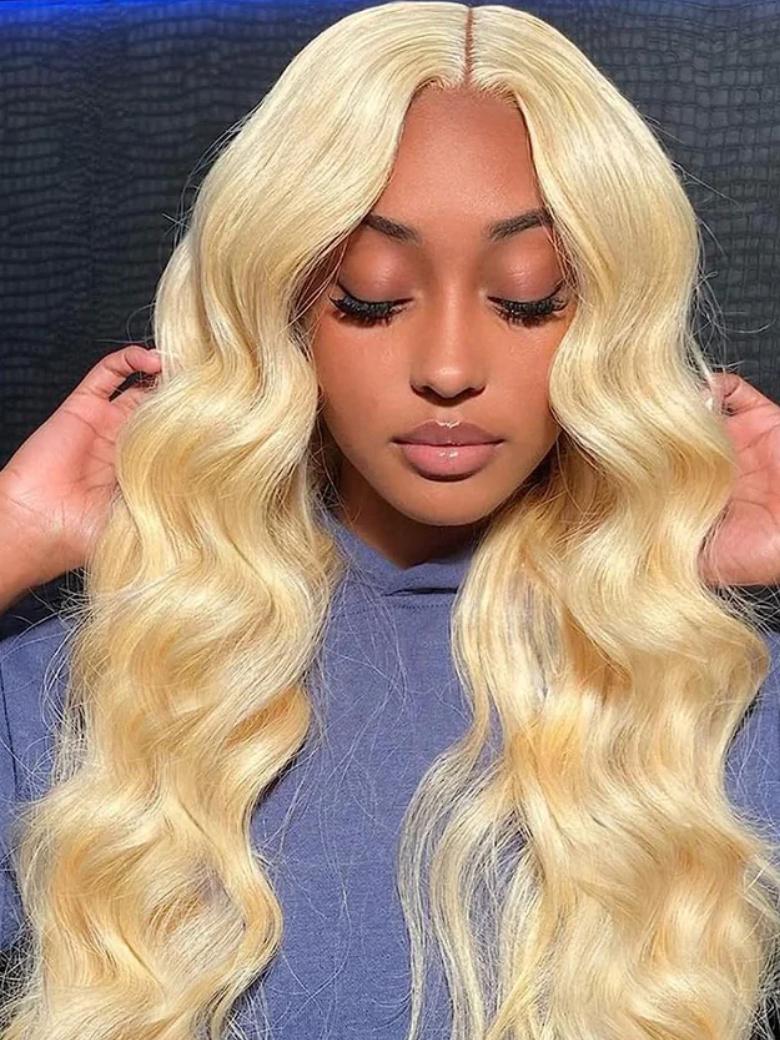 180% Density 13x4 Lace Frontal Volume 613 Blonde Body Wave Human Hair Lace Front Wig