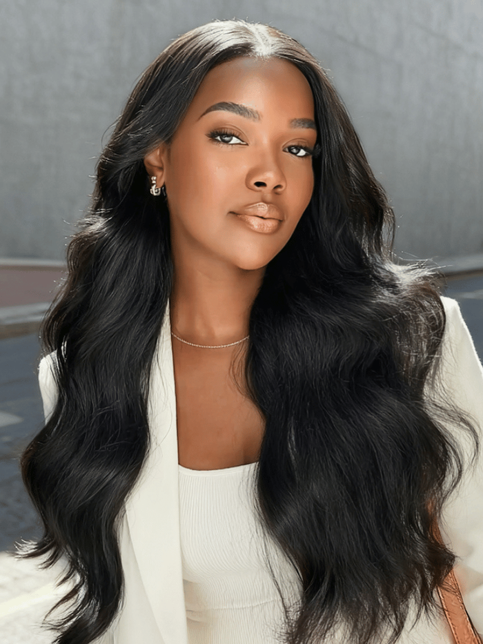 [Free Wig For All Length] Bye-Bye Knots 7x5 Natural Lace Black Yaki Wig with Soft Layers & Pre-Plucked Hairline 150% Density