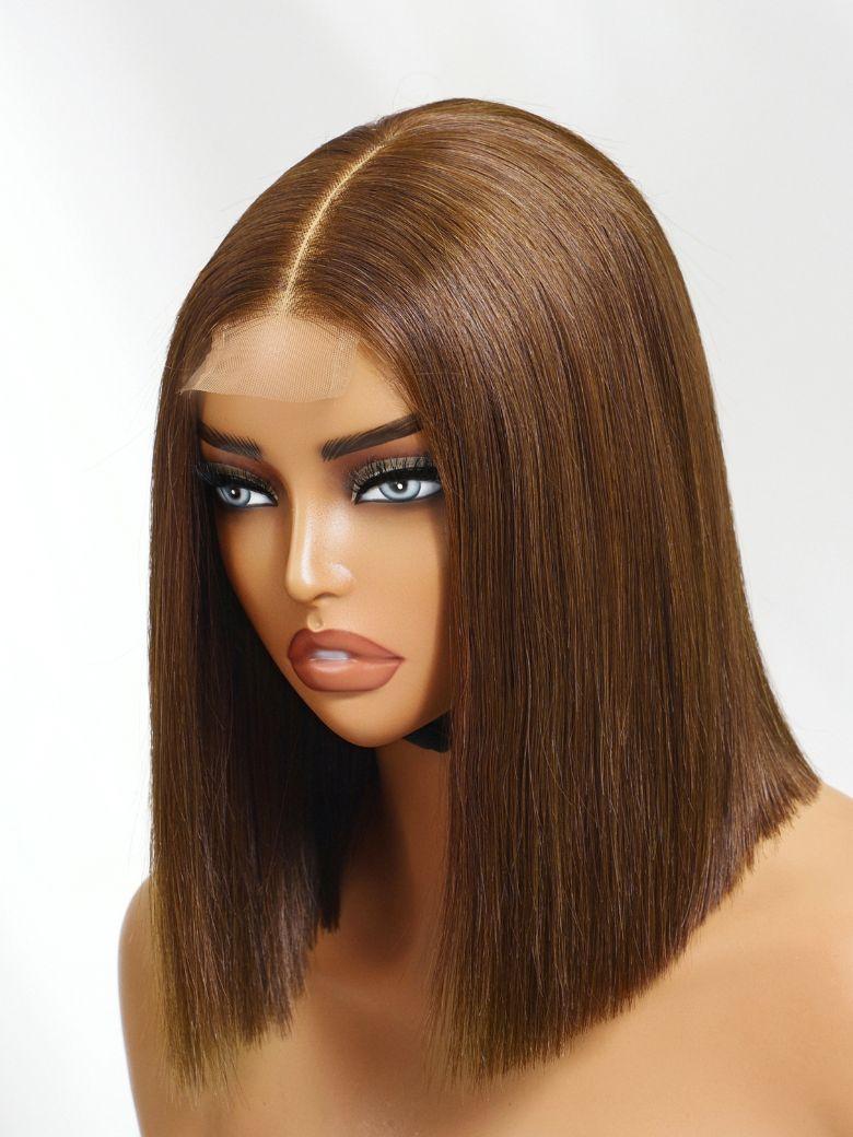 UNice 2x6 Closure 200% Density #4 Brown With Dark Root Bob Wig