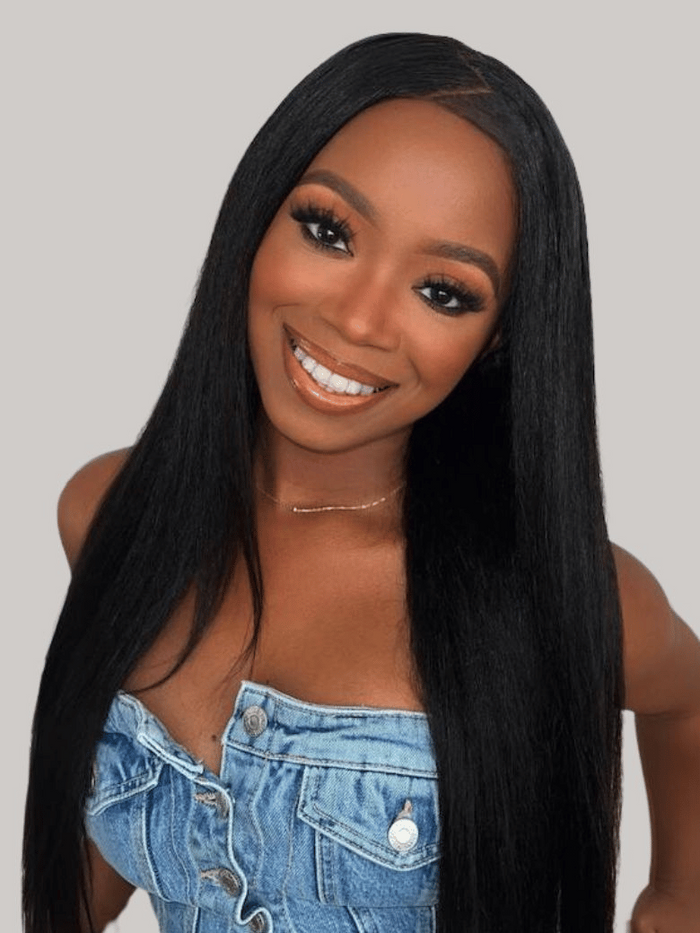 UNice Bye-Bye Slip™ Wig Black Yaki Straight Flexible Mesh Cap Wig with Secure Silicone Strips and Drawstring