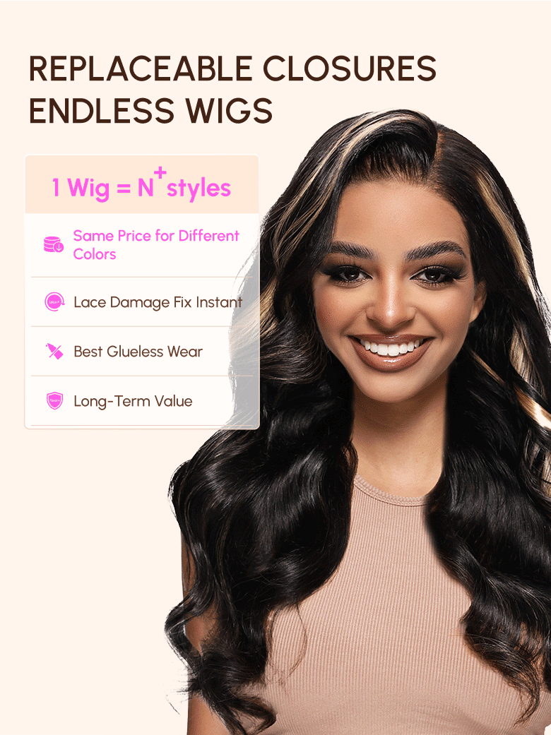 UNice Magic Lace Wig Black to Chestnut Brown Ombre Body Wave With Optional 7x5 Replaceable Lace Closure