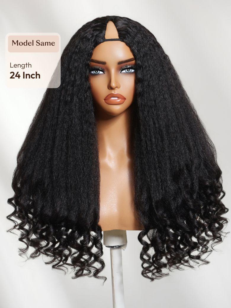 [18"=$99] UNice EasiContour™ V Part Glueless Yaki Straight Natural Black Wig With Invisi Drawstring 100% Human Hair 180% Density
