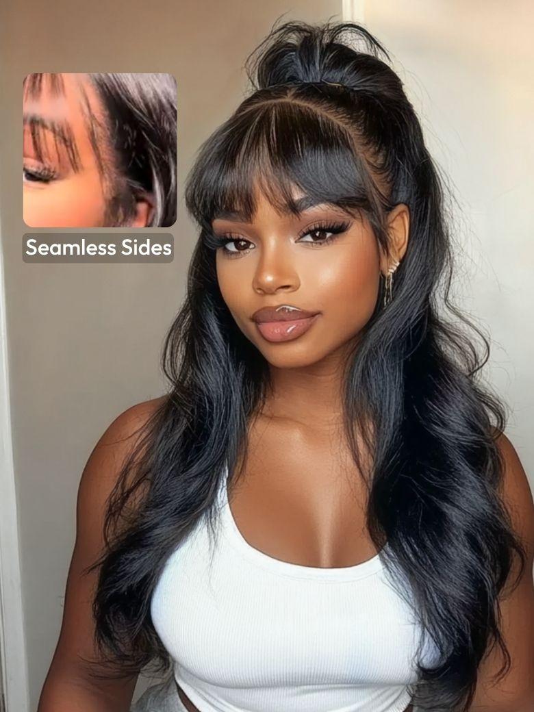 [Hottest New Arrival]UNice 13x4 Pre-Everything Lace Frontal Black Fluffy Natural Loose Wave Curtain Bangs Wig