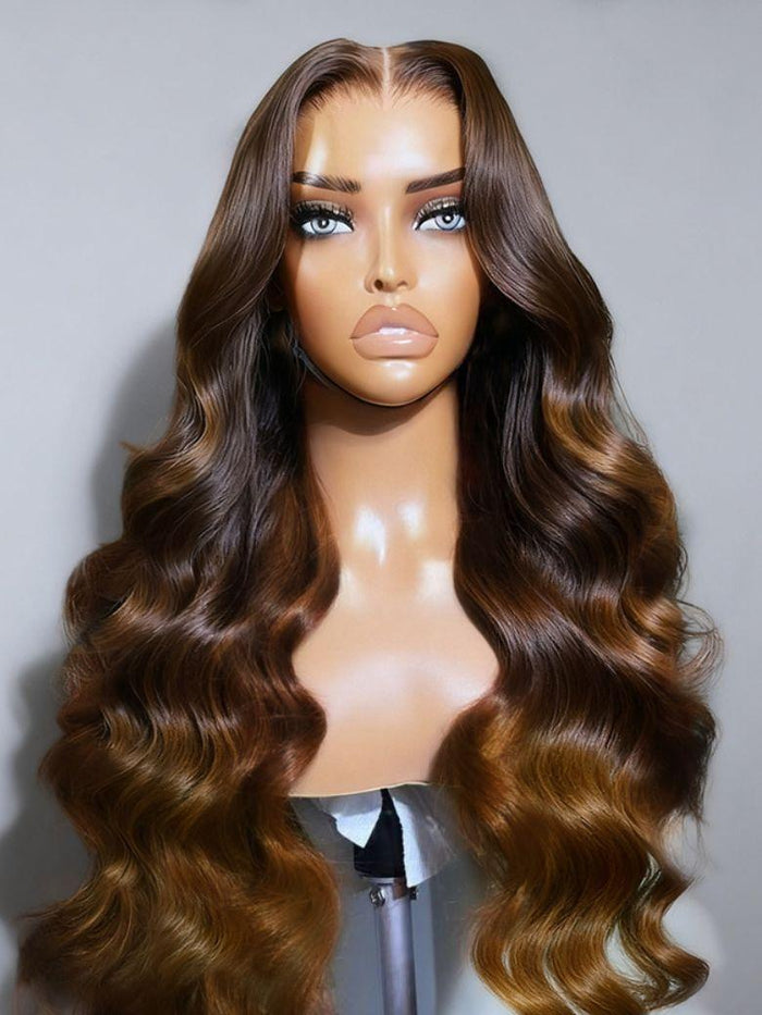 UNice 13x4 Pre-Everything™ Lace Frontal Dark to Light Brown Ombre Body Wave Wig with Drawstring