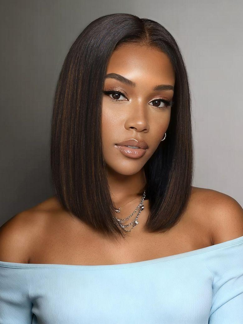Unice Bye-Bye Knots 7x5 Lace Black to Chestnut Brown Ombre Yaki Bob Wig