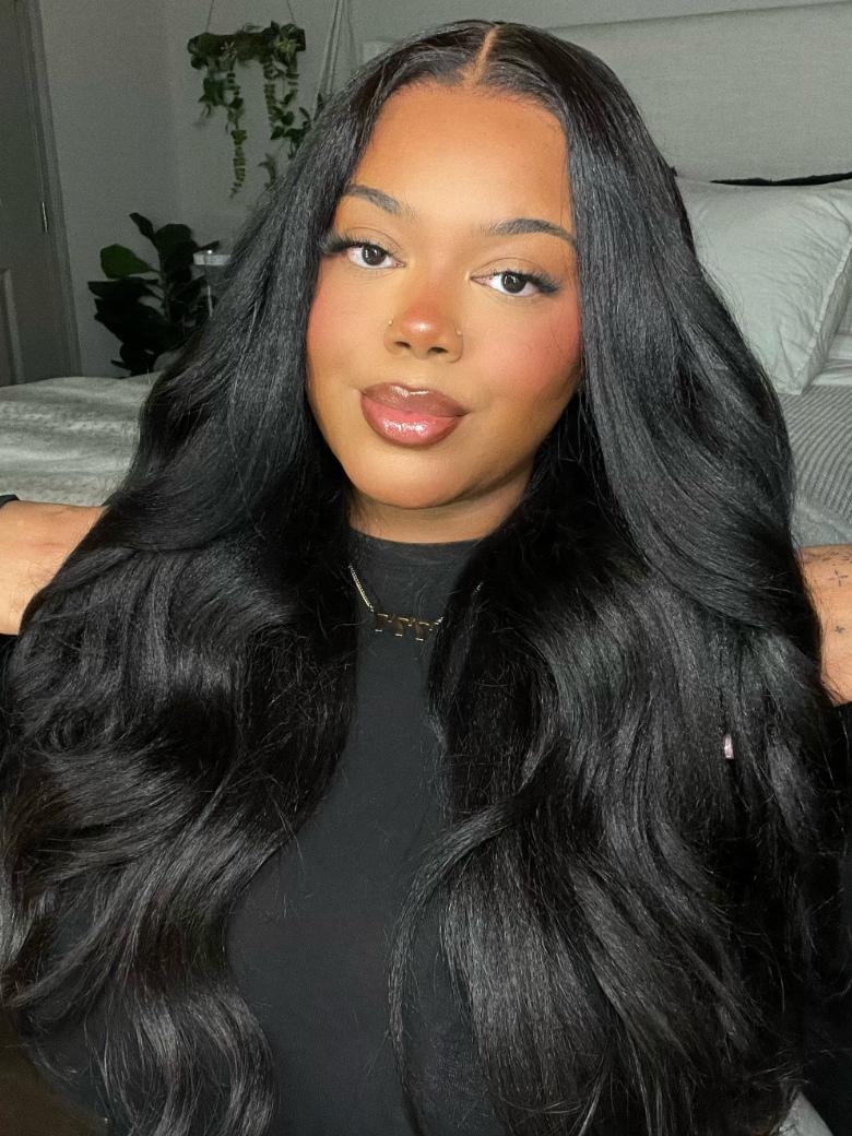 [Limited Time Offer] Lace Part Kinky Straight Natural Black Pre-plucked Human Hair Wigs Breathable No Baby Hair 130% Density