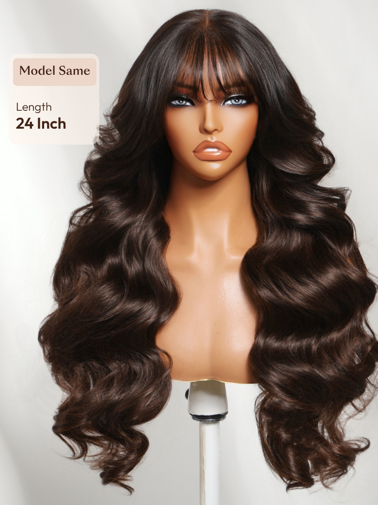 UNice 7x5 Bye-Bye Knots™ & 13x4 Pre-Everything™ & HD Lace Frontal Pull And Go Black Fluffy Natural & Balayage Highlights Loose Wave Wispy Bangs Wig