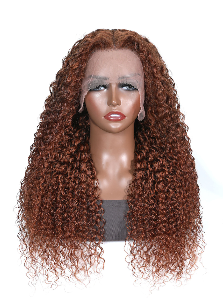 [From 20"] 13x4 Lace Front Auburn Brown Hair Color Jerry Curly Lace Wigs