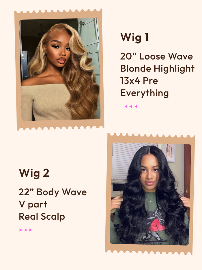 2 Wigs $165 for 20" 13x4 Pre Everything Highlight Loose Wave Wig and 22" Body Wave V Part Wig