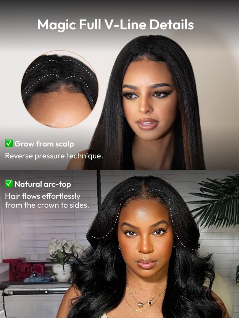 EasiContour Glueless V Part Kinky Curly Wig Protective Style Human Hair Wig 150% Density