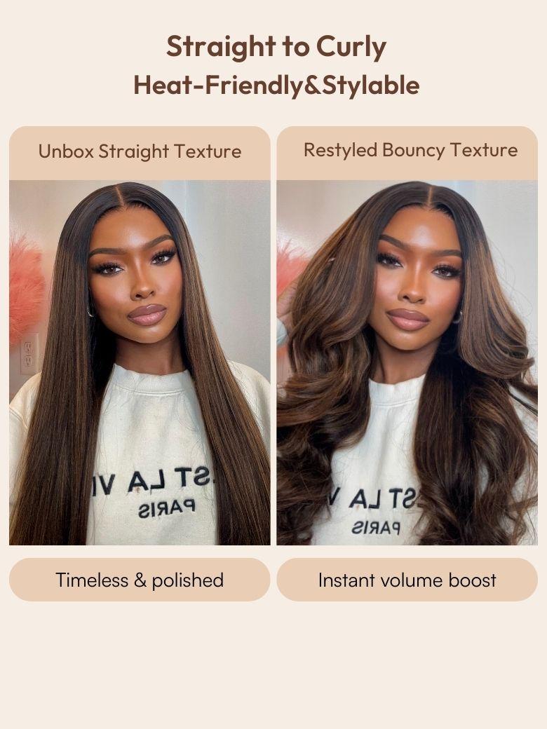 UNice Balayage Highlights 100% Human Hair 13x4 Pre-Everything™ Lace Frontal Yaki Straight Drawstring Wig